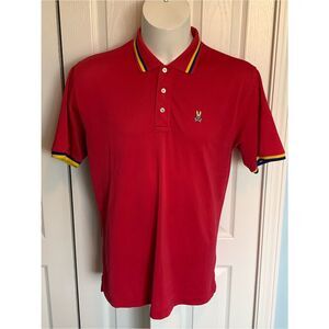 Psycho Bunny Red Polo with Yellow & Navy Trim